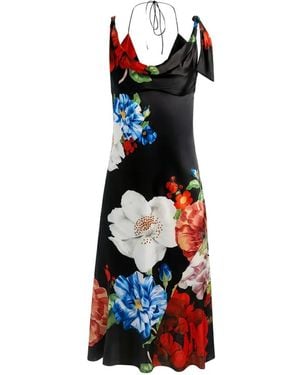 Alice + Olivia Wasserfallausschnitt-Midikleid Mit Blumenprint - Weiß