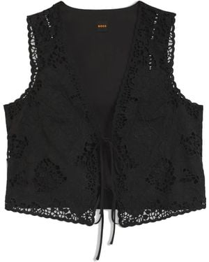 BOSS Embroidered Tie-Fastening Top - Black