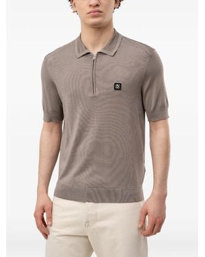 HUGO Quarter-Zip Logo-Patch Polo - Gray