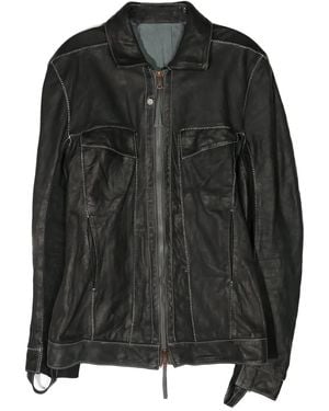 Boris Bidjan Saberi Contrast-Stitch Leather Jacket - Black