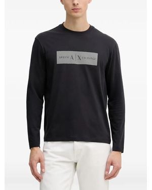 ARMANI EXCHANGE Logo-Print Long-Sleeve T-Shirt - Black