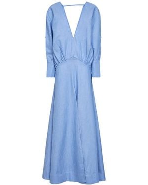 BATAKOVIC Belgrade Plunging V-Neck Gathered Midi Dress - Blue