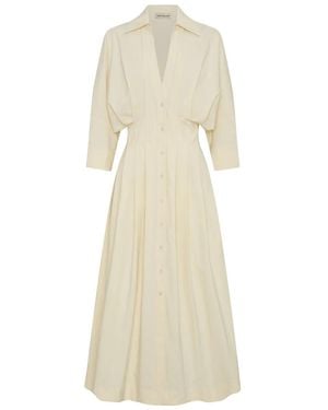 Nicholas Lanae Puff-Sleeve Pleated Midi Dress - Natural