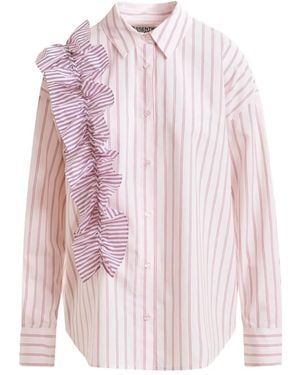 Essentiel Antwerp Chemise Rayée Ibody À Volants - Rose