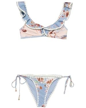 Zimmermann Ruffled Floral Bikini - White