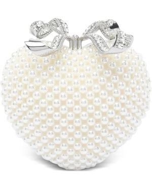 Self-Portrait Pearl Heart Clutch Bag - White