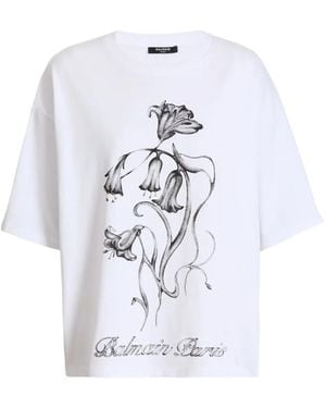 Balmain Printed Flower T-Shirt - White
