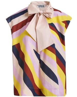 Essentiel Antwerp Graphic-Print Pussy-Bow Blouse - White
