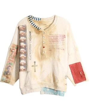 SAITOS Graphic-Print Patch-Detail Sweatshirt - Natural