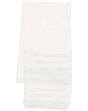Eleventy Striped-Pattern Fringed Scarf - White