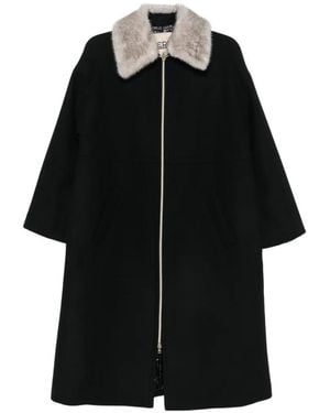 Herno Faux-Fur Collar Zip-Up Coat - Black