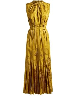 Etro Leaf-Jacquard Pleated Dress - Metallic