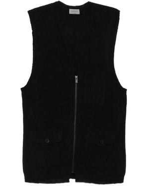 Yohji Yamamoto Ribbed-Knit Zip-Up Gilet - Black