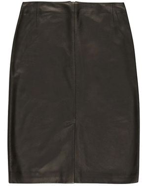 Bally Leather Split-Front Mid Straight Skirt - Black