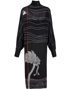 Ferragamo 'Spirit Print Midi Dress - Black