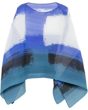 Pleats Please Issey Miyake プリーツ アブストラクトプリント トップ - ブルー