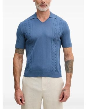 Benetton Cable-Knit V-Neck Polo Shirt - Blue