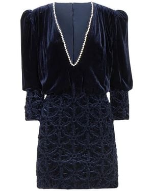 Costarellos Astara Crystal-Embellished Velvet Mini Dress - Blue