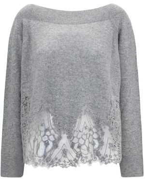Ermanno Scervino Lace-Trim Boat-Neck Sweater - Gray