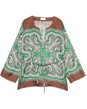 P.A.R.O.S.H. Skindy Paisley Tie-Waist Blouse - Green