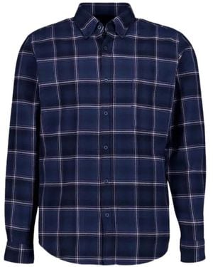 BOSS Button Check Shirt - Blue