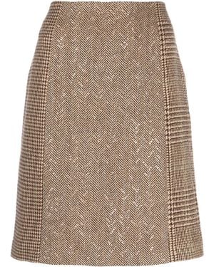 Ralph Lauren Chevron Houndstooth-Pattern Straight Skirt - Brown