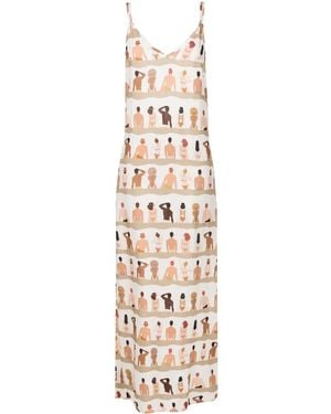 Amir Slama Graphic-Print V-Neck Maxi Dress - Metallic