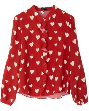 R13 Heart Print Ruffle Blouse - Red