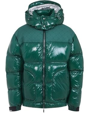 CASABLANCA High-Shine Patterned-Panel Puffer Jacket - Green