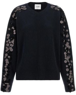 Nude Sequin-Embellished V-Neck Jumper - Black