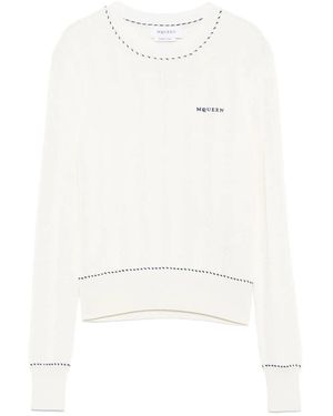 McQueen Logo-Embroidered Ribbed-Knit Top - White