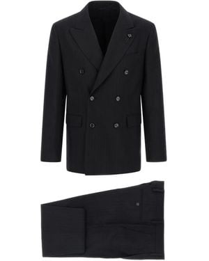 Lardini Set De Traje A Rayas Diplomáticas Con Doble Botonadura - Negro