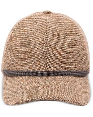 Brunello Cucinelli Monili-Embellished Tweed Baseball Cap - Natural
