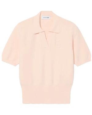 Lacoste Regular Fit Open-Neck Badge Accent Knit Polo Shirt - Pink