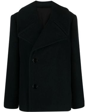 Lemaire Double-Breasted Wool Coat - Black