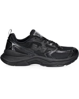 EA7 Mesh-Panelled Logo-Patch Trainers - Black