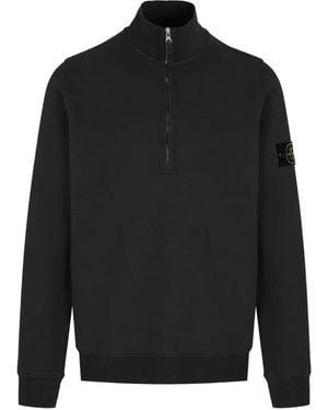 Stone Island Sweater Met Patch En Halve Rits - Zwart
