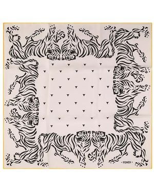 Fendi Tiger-Print Silk Scarf - Pink