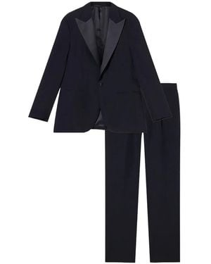 Fortela Single-Breasted Satin-Trim Suit - Blue
