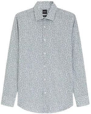 BOSS Floral-Print Long-Sleeve Shirt - Gray
