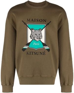 Maison Kitsuné Logo-Print Cotton Sweatshirt - Green