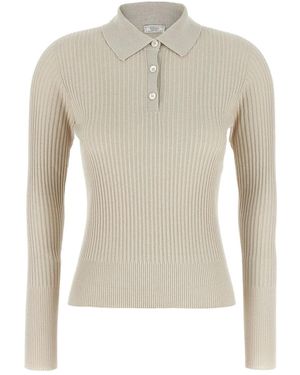 Peserico Ribbed-Knit Polo Shirt - Natural