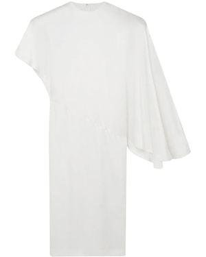 Stella McCartney Padded-Shoulder Asymmetric Midi Dress - White