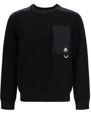Moose Knuckles Logo-Plaque Chest-Pocket Jumper - Black