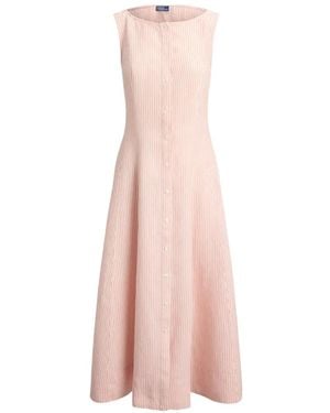 Polo Ralph Lauren Striped Linen Midi Dress - Pink
