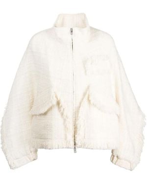 Goen.J Stand-Collar Tweed Bomber Jacket - Natural