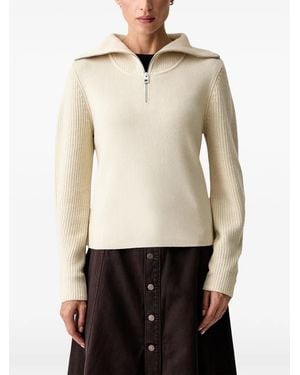 Marc O' Polo Ribbed-Knit Quarter-Zip Jumper - Natural