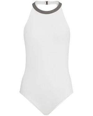 Brunello Cucinelli Badeanzug Aus Technischem Jersey Mit Edler Kragenverzierung - Weiß