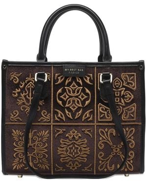 MY BEST BAG Embroidered Paneled Tote Bag - Brown