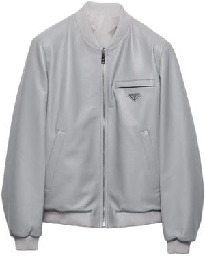 Prada Nappa Leather Bomber Jacket - Gray